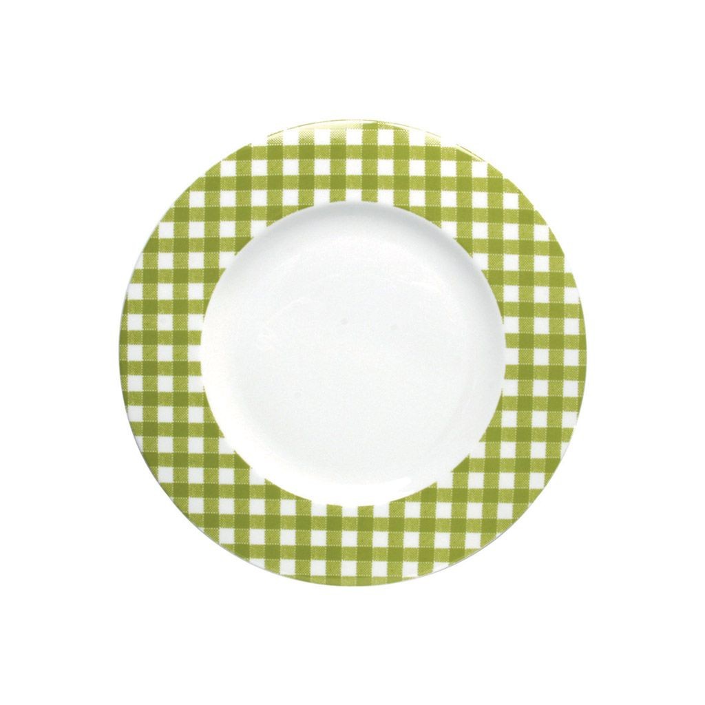 Home - Assiette plate en porcelaine vichy olive (par6)