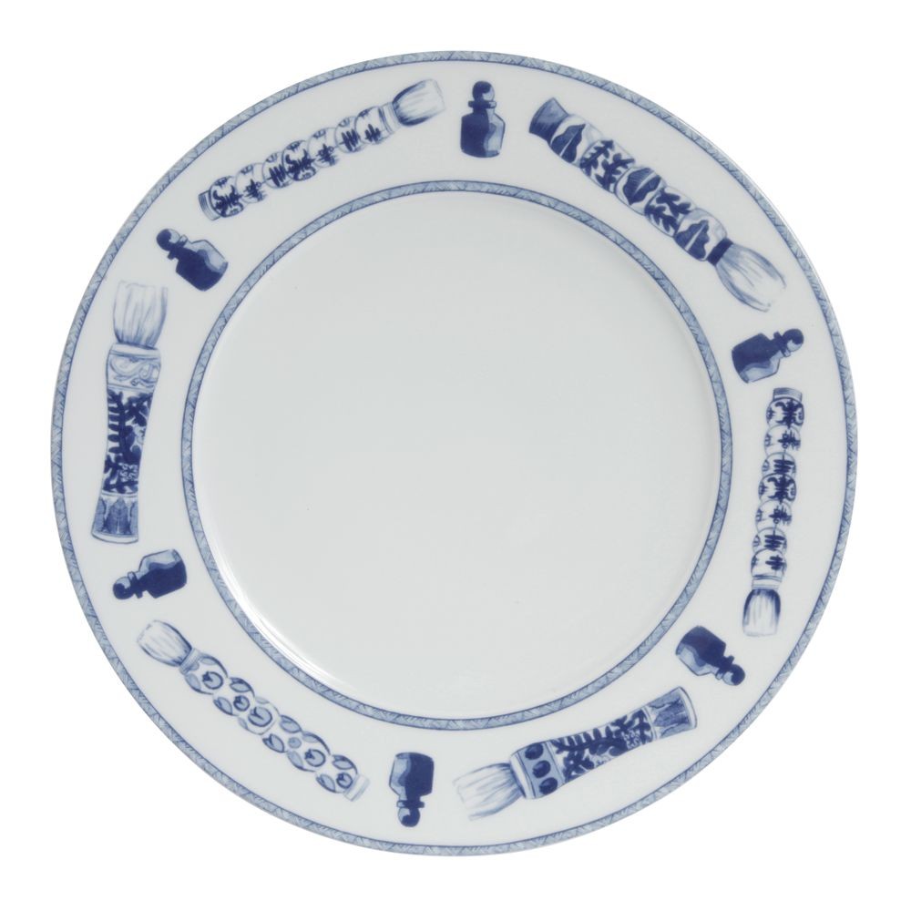 Calli - Assiette plate bleue et blanche pinceaux ( par 2)