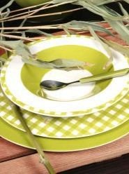 Home - Assiette plate en porcelaine vichy olive (par6)