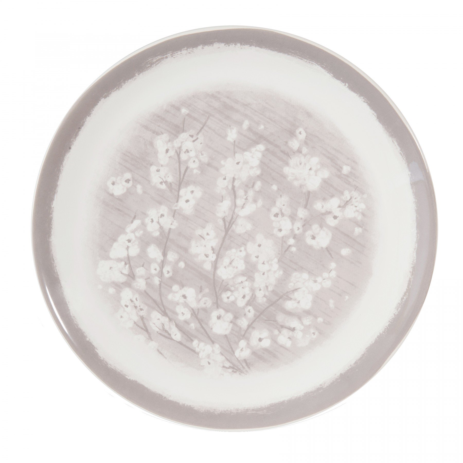 Pommier - Assiette plate grise et fleur de pommier en porcelaine (par2)