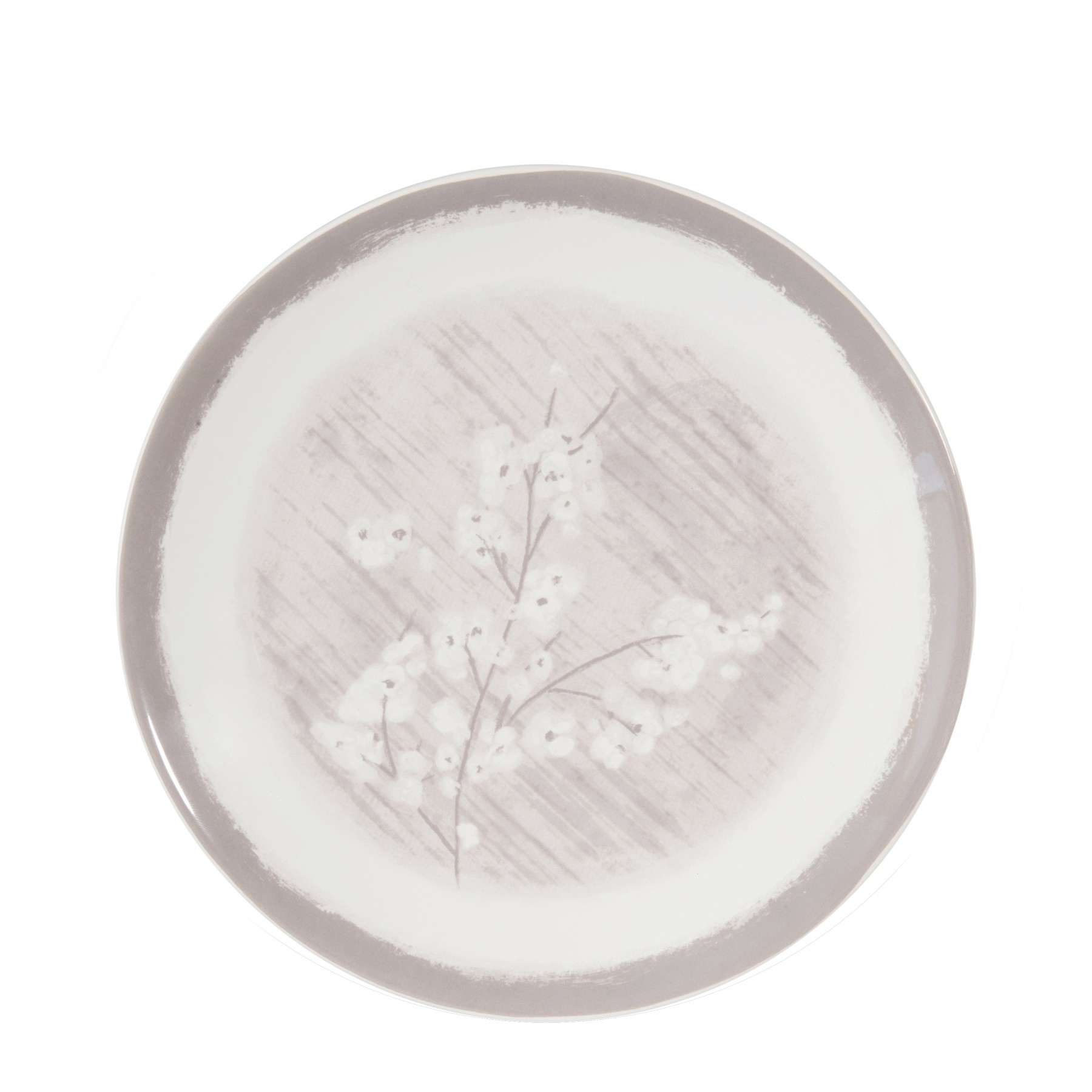 Pommier - Assiette à dessert  grise et fleur de pommier en porcelaine (par2)