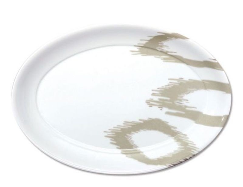 Ikat - plat ovale en porcelaine decoré etnic greige