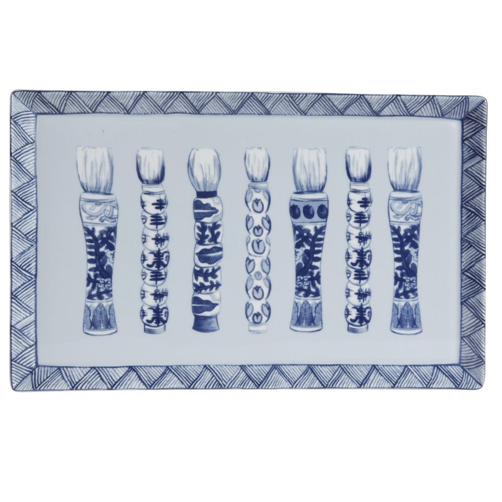 Calli - Plateau  bleu et blanc pinceaux 