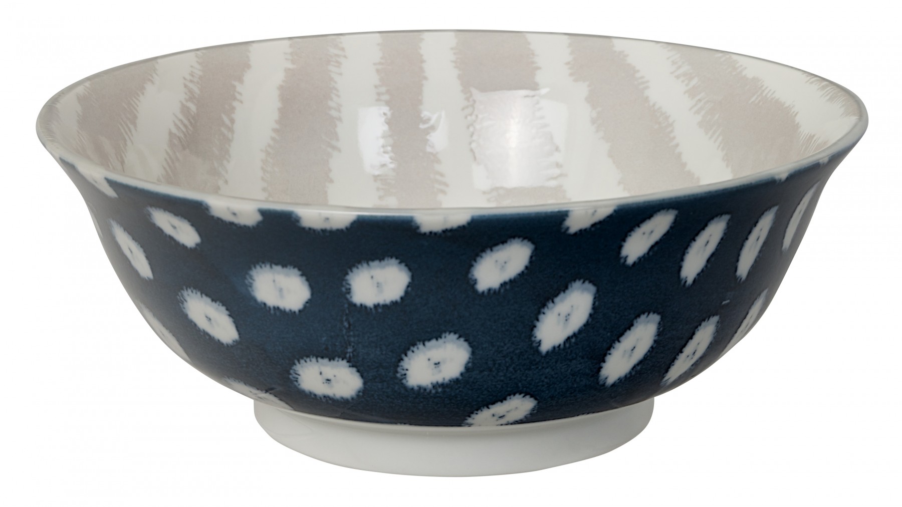 Kasuri - Saladier bleu foncé et rayures grises 20,8x8cm en porcelaine 