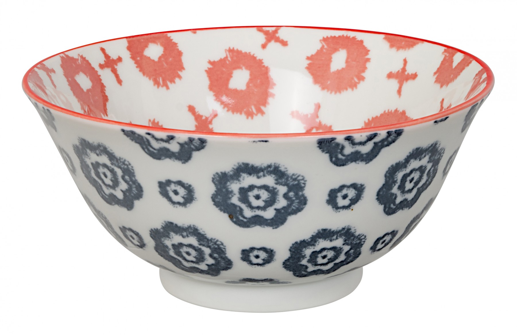 Kasuri - bol salade croix rouge et fleur bleu marine 15x7m en porcelaine (par2)