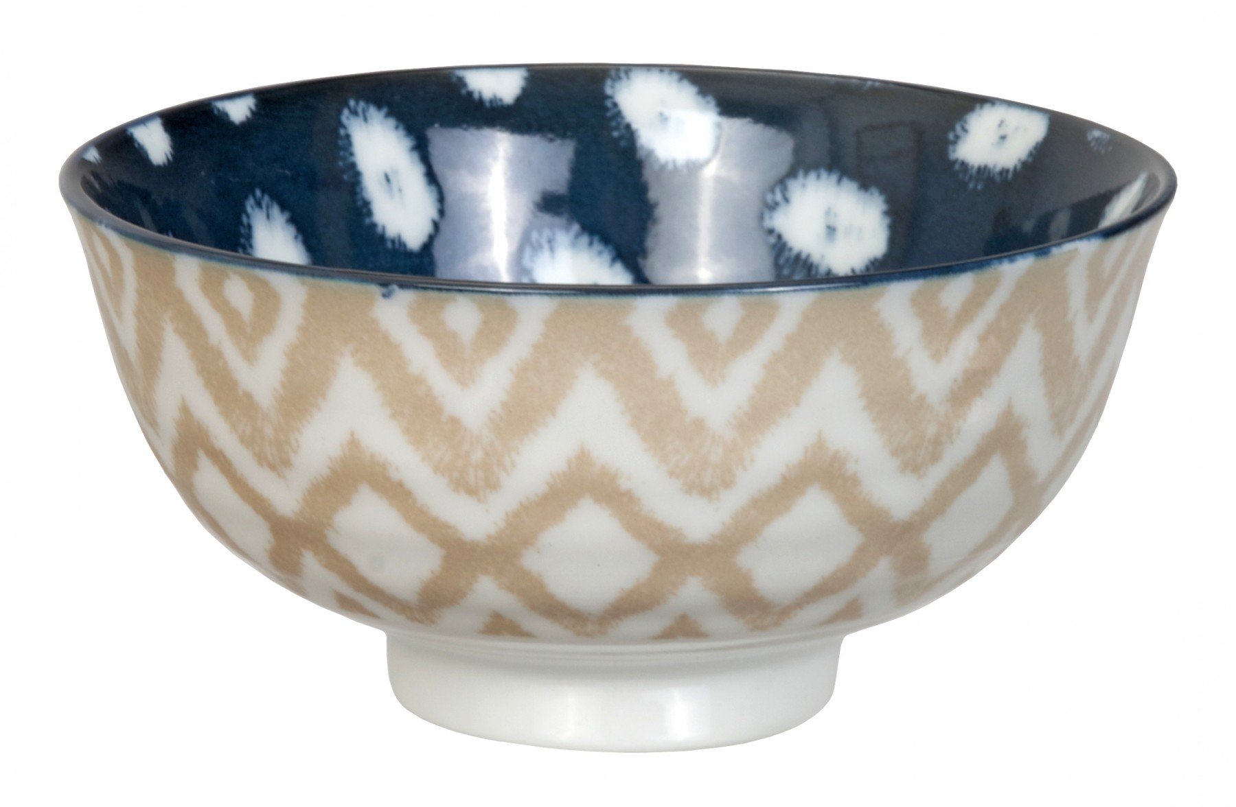 Kasuri - bol de riz  pois bleu foncé et carré beige  11,2x5,5m en porcelaine (par2)