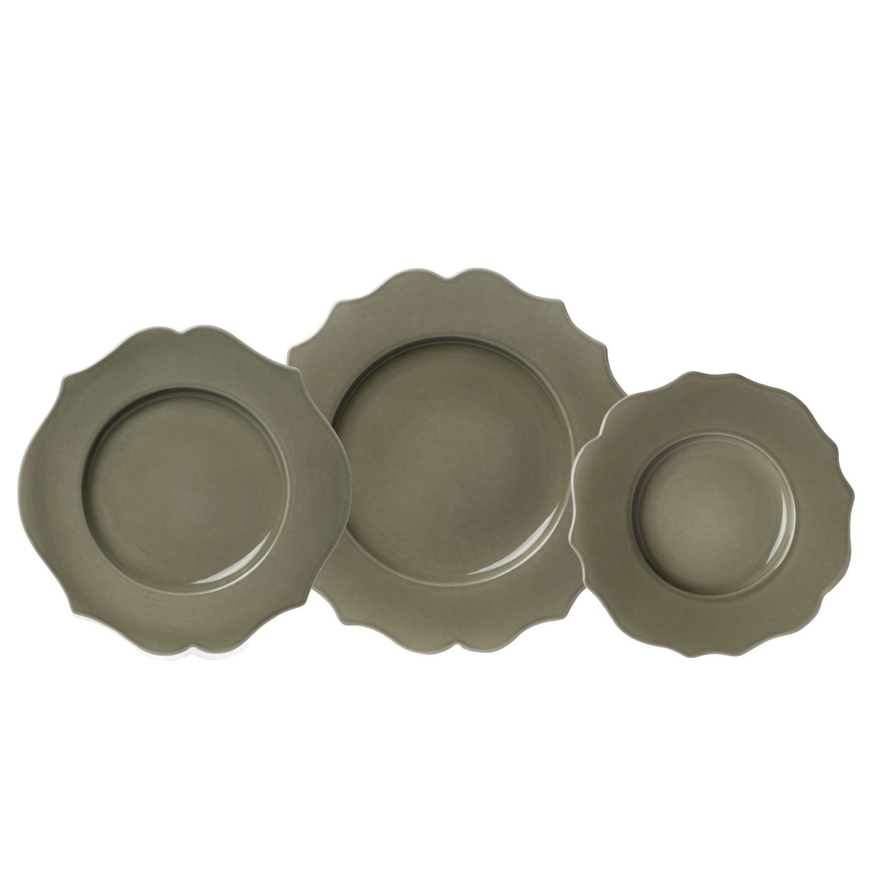 Baroque  - Assiette à dessert  en faience vert bronze (par 6)