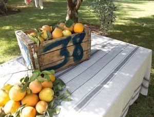 Aubagne – Torchon  en lin rayures blanc et granit