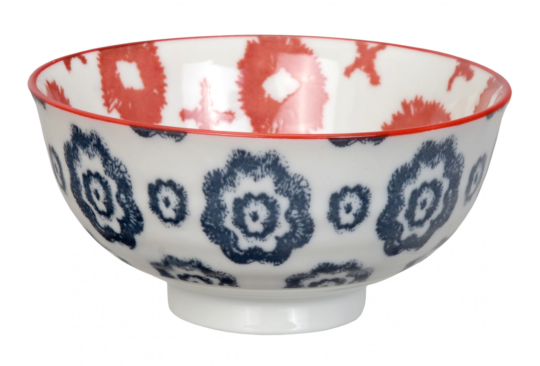 Kasuri - bol  de riz croix rouge et fleur bleu marine 11,2x5,5m en porcelaine (par2)