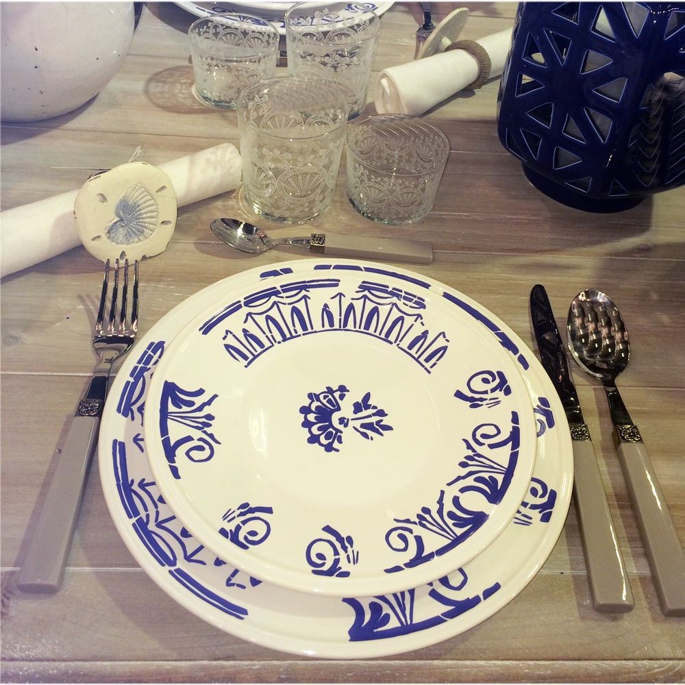 Evora  - Assiette  plate bleu grec en faience (par6) 