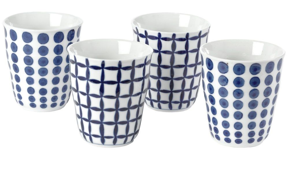 Bold Blue - Gobelets tasses thé  bleus et blans motifs assortis ( par 4)