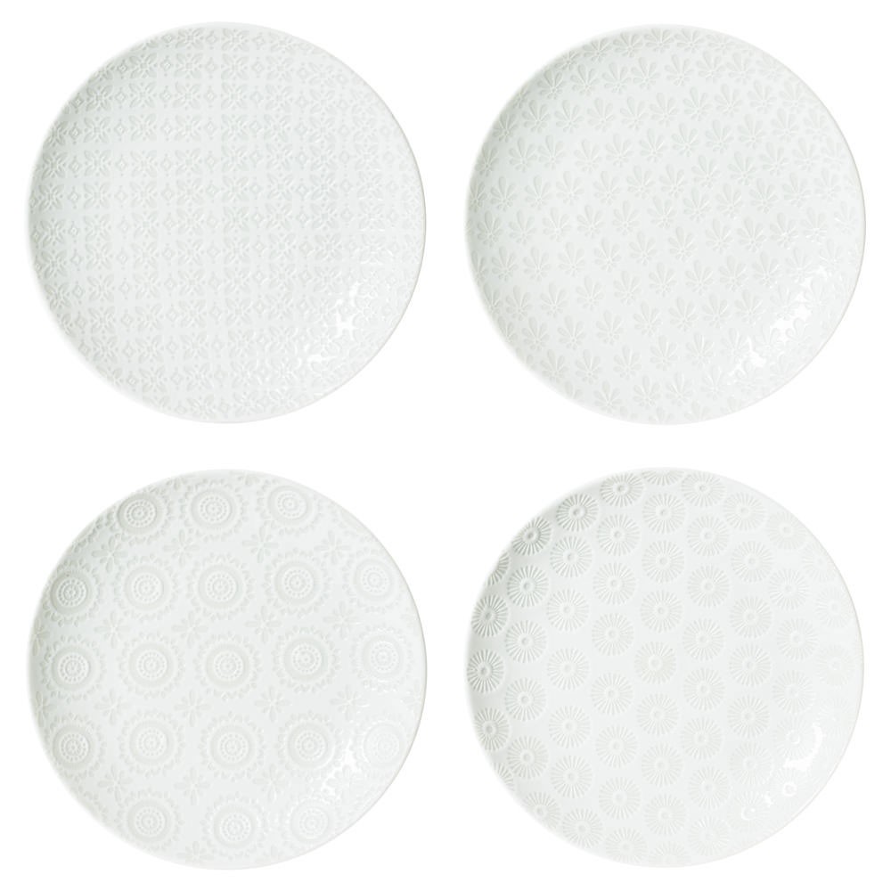 Snow - Coffret 4 assiettes à dessert  blanches en porcelaine  motifs assortis