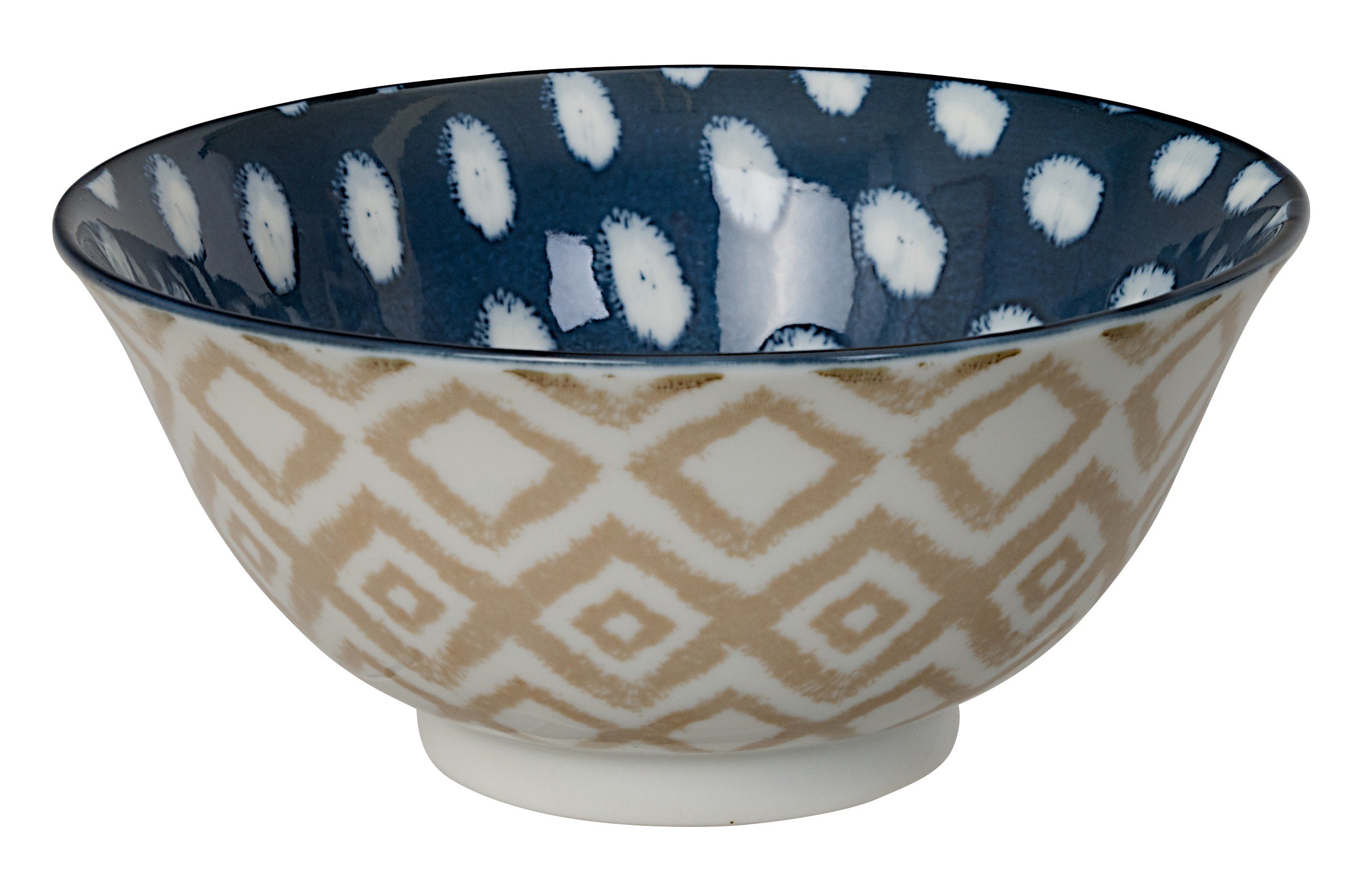 Kasuri - bol salade pois bleu foncé et carré beige  15x7m en porcelaine (par2)