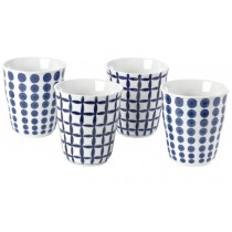 Bold Blue - Gobelets tasses thé  bleus et blans motifs assortis ( par 4)