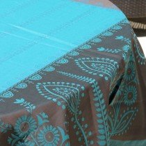 Volga - Nappe jacquard dessin placé, choco-turquoise, carrée