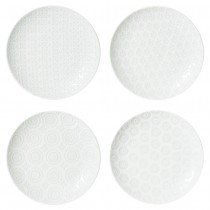Snow - Coffret 4 assiettes à dessert  blanches en porcelaine  motifs assortis
