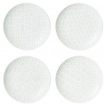 Snow - Coffret 4 assiettes à dessert  blanches en porcelaine  motifs assortis