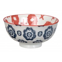 Kasuri - bol  de riz croix rouge et fleur bleu marine 11,2x5,5m en porcelaine (par2)