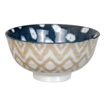 Kasuri - bol de riz  pois bleu foncé et carré beige  11,2x5,5m en porcelaine (par2)