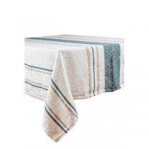 Roma – Nappe en lin rayures blanc et bleu de prusse rectangle