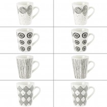 Palawan - coffret 8 mugs faience blanche et noires 