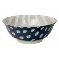 Kasuri - Saladier bleu foncé et rayures grises 20,8x8cm en porcelaine 