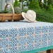 Old tiles - Nappe coton 270x170 cm bleu turquoise et blanche